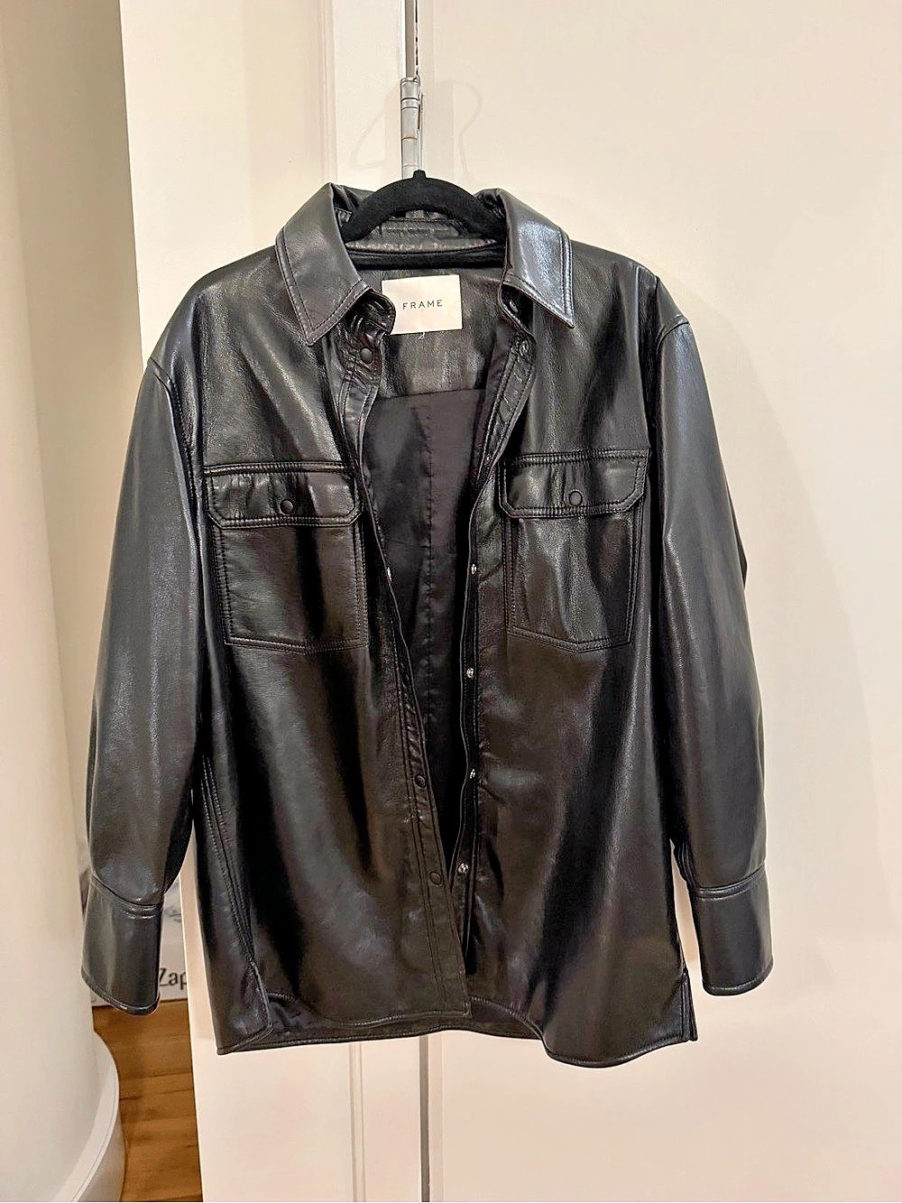 Worn once - FRAME Leather Shirt Jacket Black